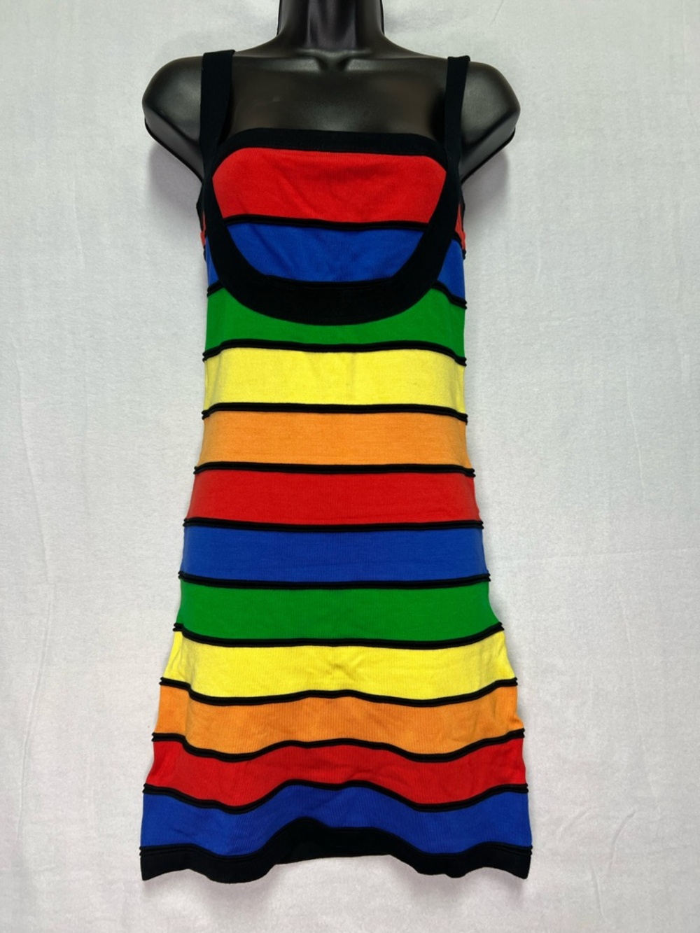 Rainbow Stripe Bandage Knit Mini Dress Size M NWOT Colorblock Retro Bold Artsy
